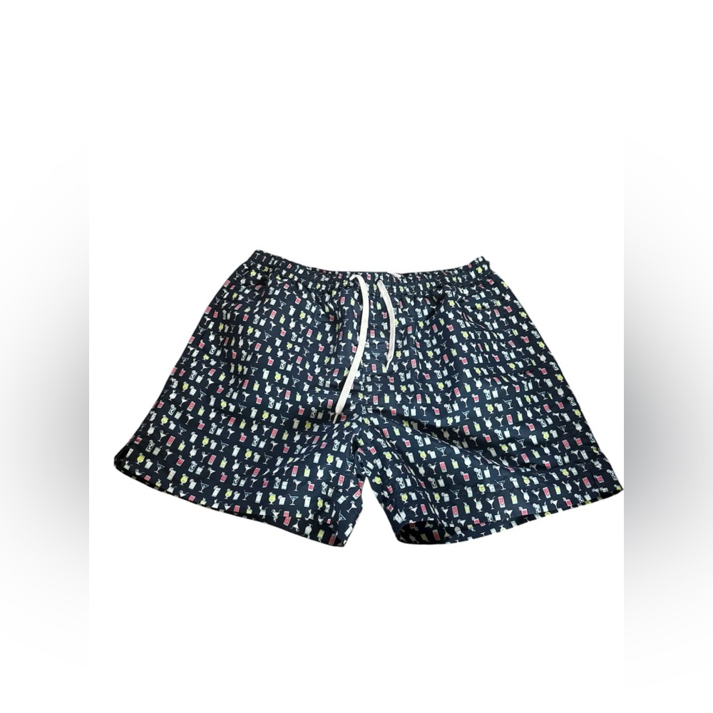 Southern Proper Navy Swim Trunks with Colorful Pattern